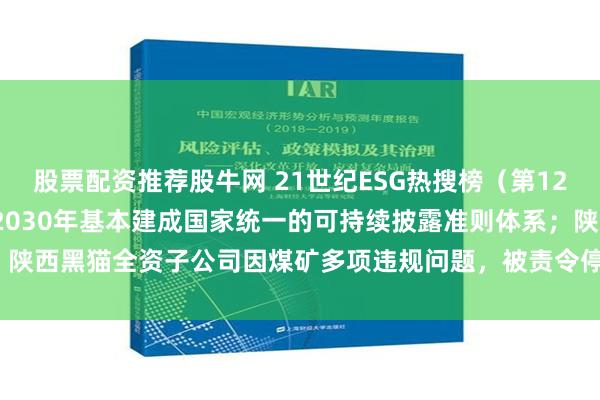 股票配资推荐股牛网 21世纪ESG热搜榜（第127、128期）丨财政部：2030年基本建成国家统一的可持续披露准则体系；陕西黑猫全资子公司因煤矿多项违规问题，被责令停产整顿3日并罚款139万元